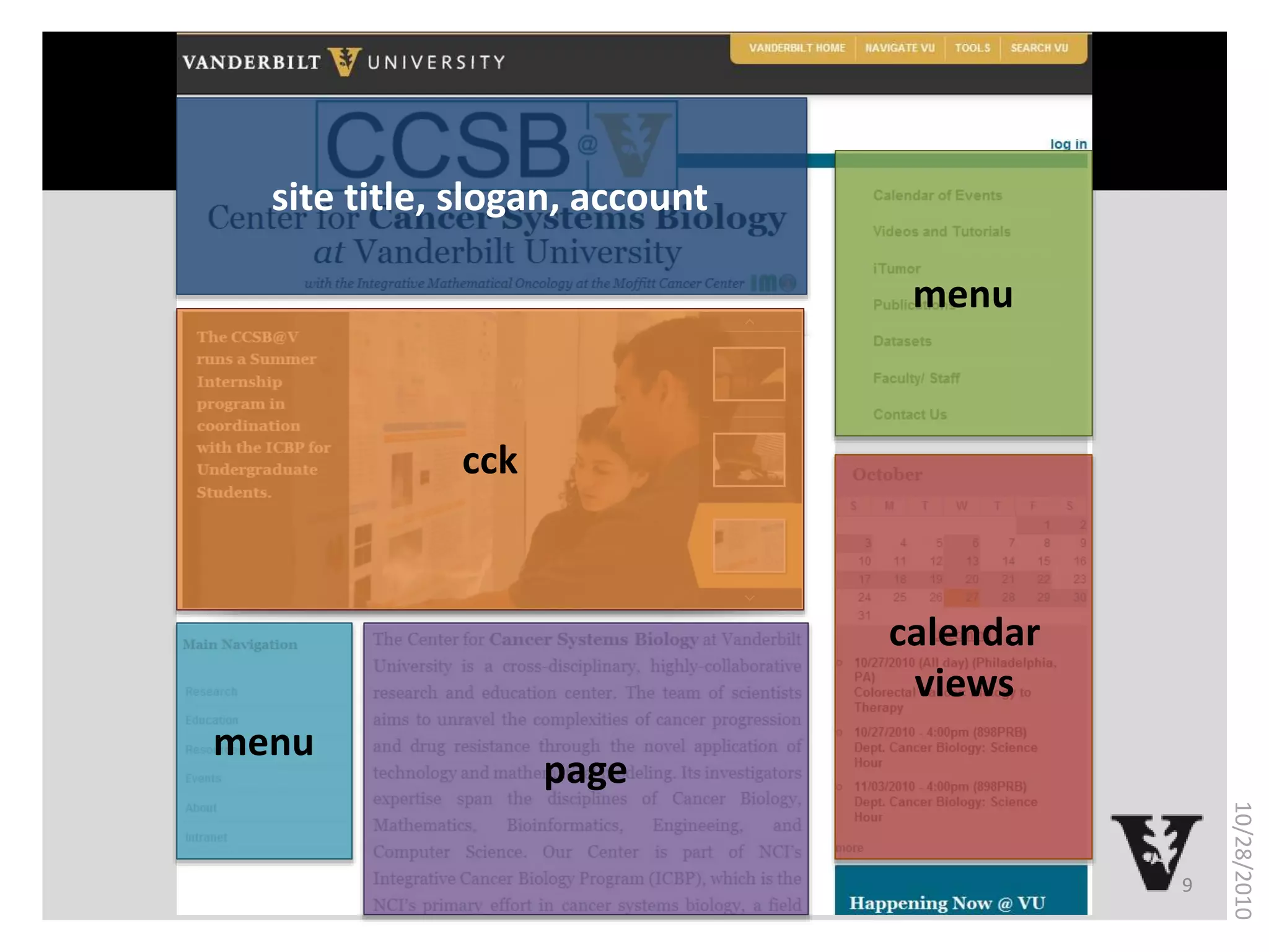 What is bioinformatics?
9
10/28/2010
menu
calendar
views
menu
site title, slogan, account
page
cck
 