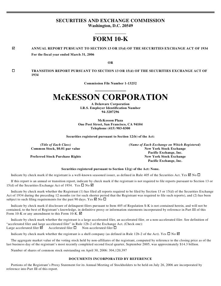 Mckesson Annual Report As Filed On Form 10 K 830k 2006