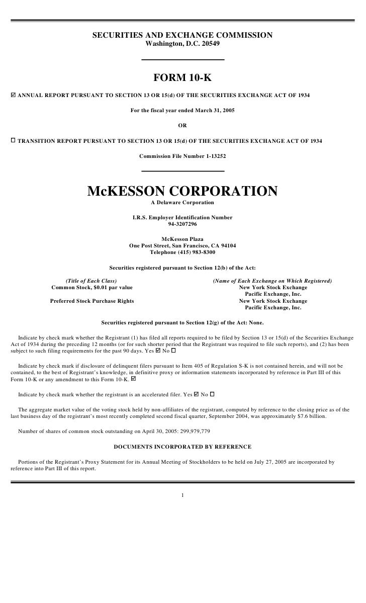 Mckesson Annual Report As Filed On Form 10 K 2 3M 2005