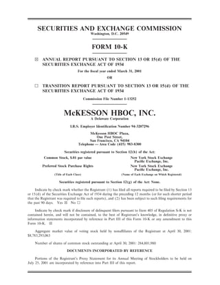 mckesson Annual Report as Filed on Form 10-K - 560K  2001