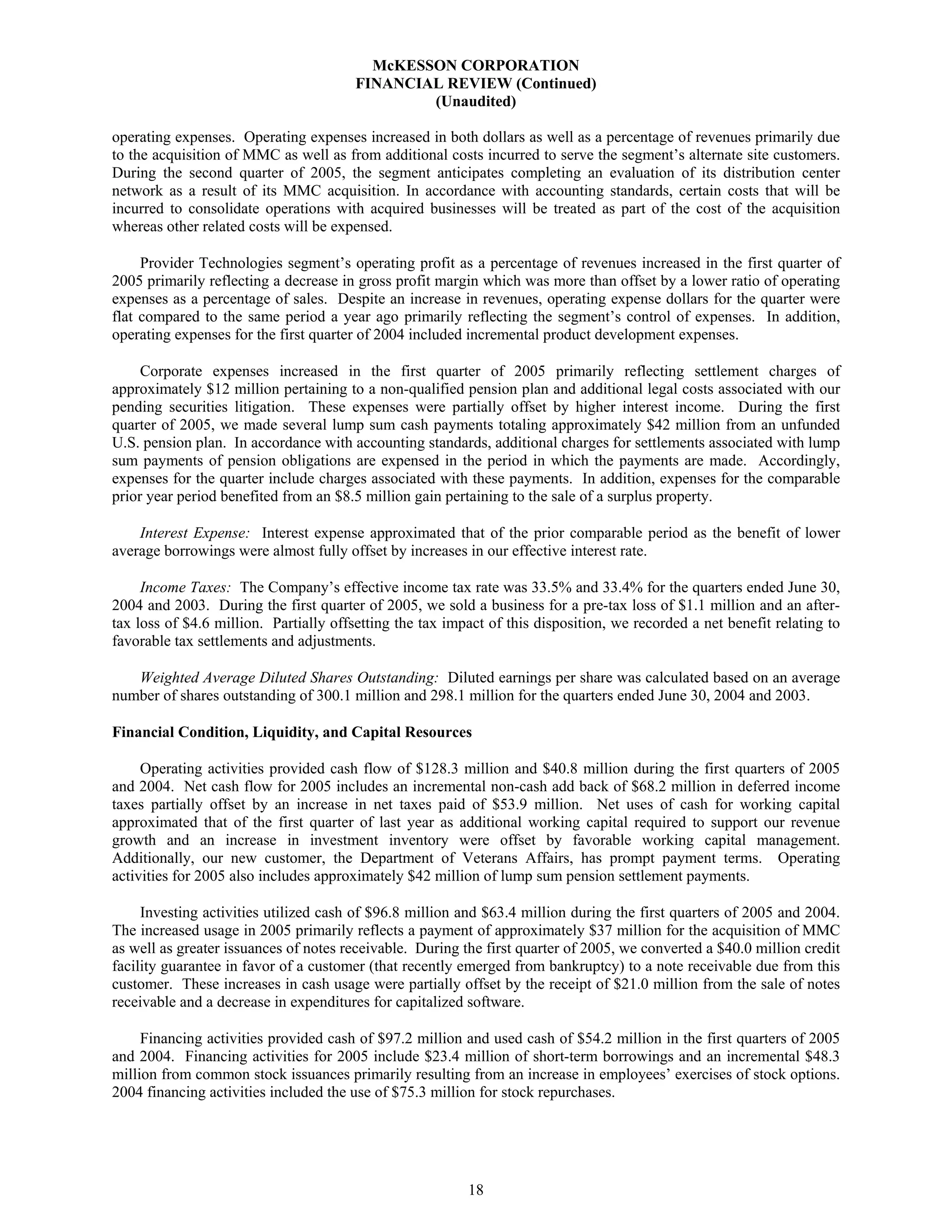 Mekesson Quarterly Reports 2005 1st