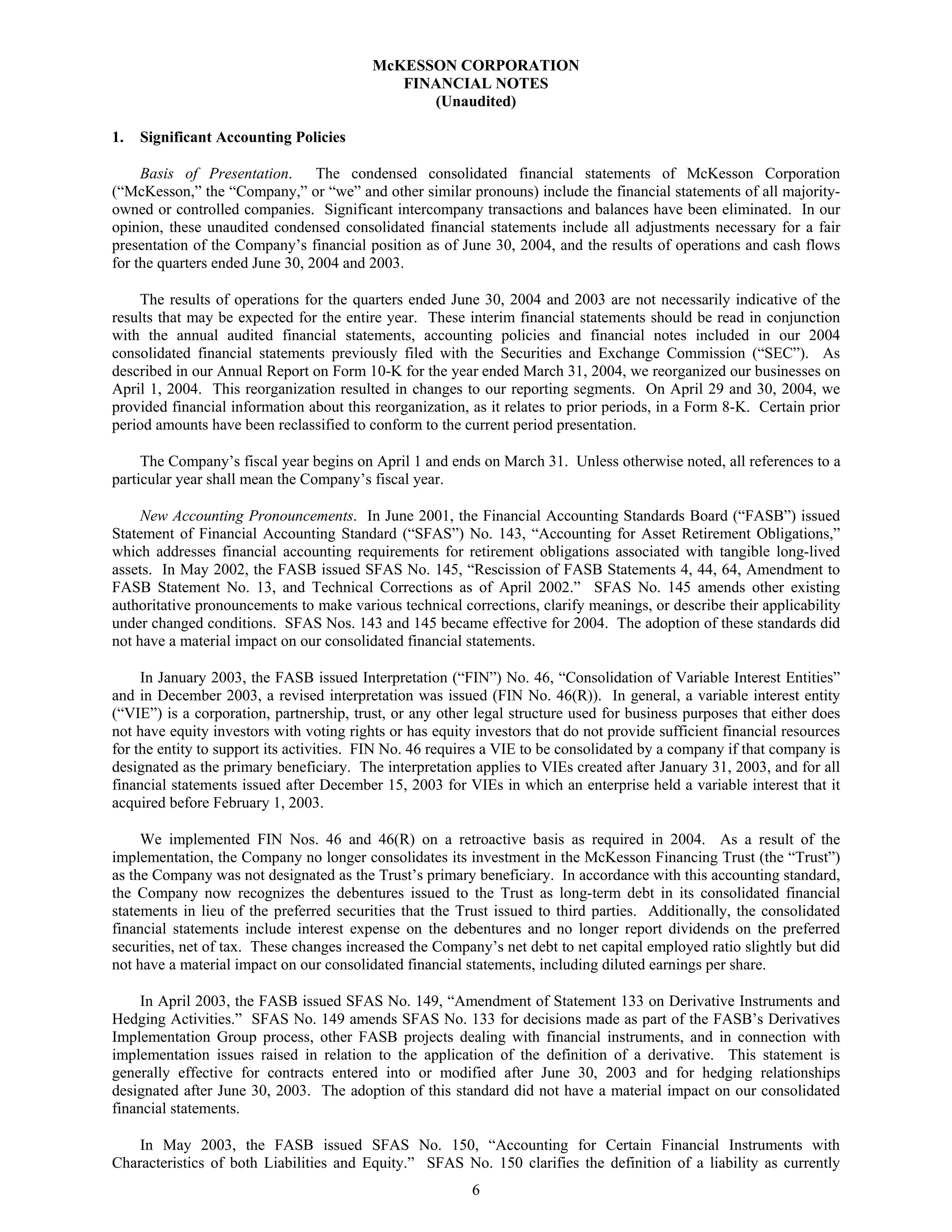 Mekesson Quarterly Reports 2005 1st