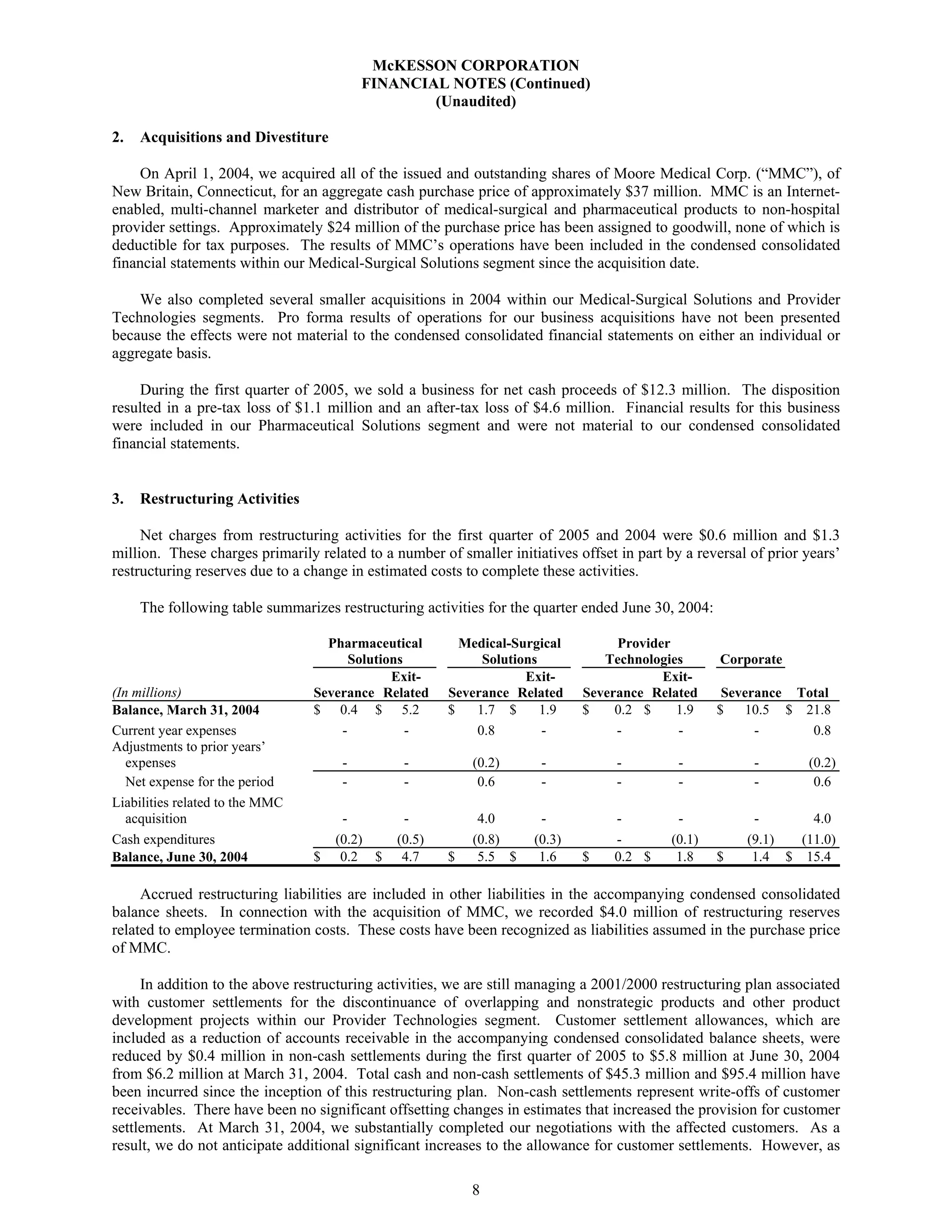 Mekesson Quarterly Reports 2005 1st