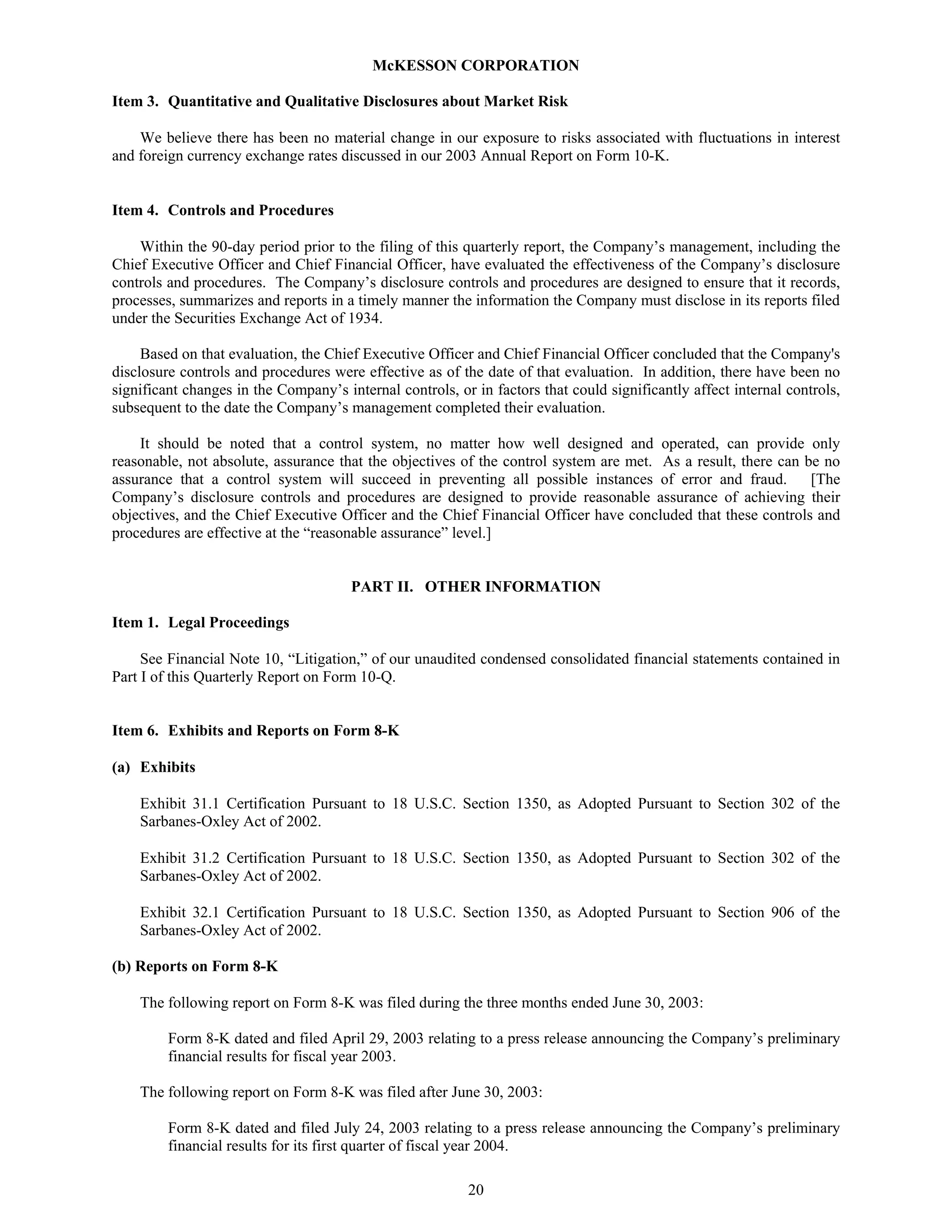 Mekesson Quarterly Reports 2004 1st 