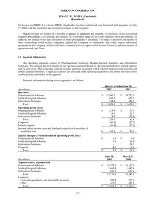 Mekesson Quarterly Reports 2003 1st
