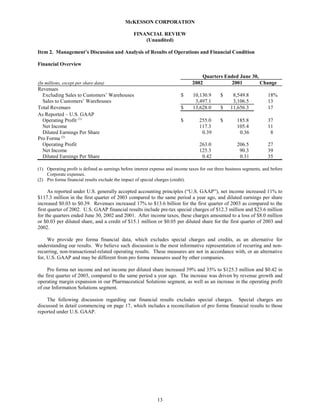 Mekesson Quarterly Reports 2003 1st