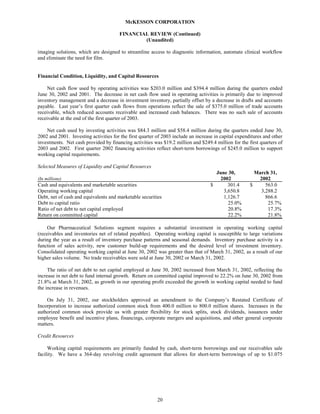 Mekesson Quarterly Reports 2003 1st