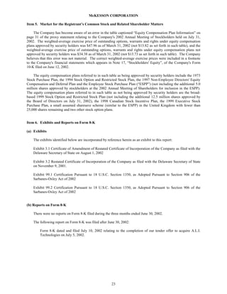 Mekesson Quarterly Reports 2003 1st