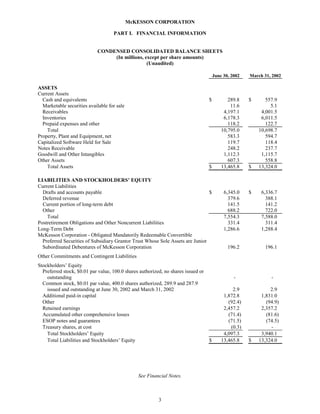 Mekesson Quarterly Reports 2003 1st