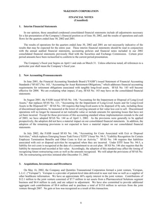 Mekesson Quarterly Reports 2003 1st