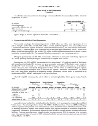 Mekesson Quarterly Reports 2003 1st