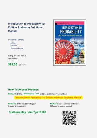 Introduction to Probability 1st Edition Anderson Solutions Manual ...