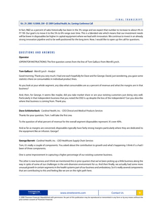 cardinal health Q1 2009 Earnings Transcript