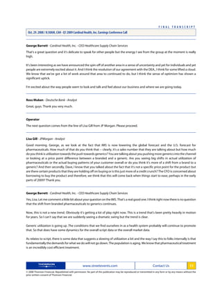 cardinal health Q1 2009 Earnings Transcript