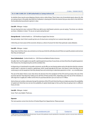 cardinal health Q1 2009 Earnings Transcript