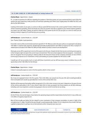 cardinal health Q1 2009 Earnings Transcript