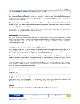 cardinal health Q1 2009 Earnings Transcript