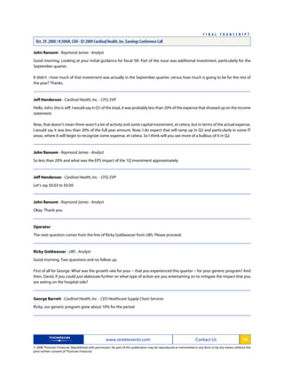 cardinal health Q1 2009 Earnings Transcript