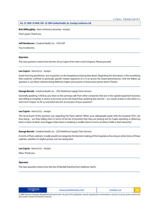 cardinal health Q1 2009 Earnings Transcript