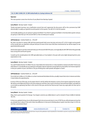 cardinal health Q1 2009 Earnings Transcript