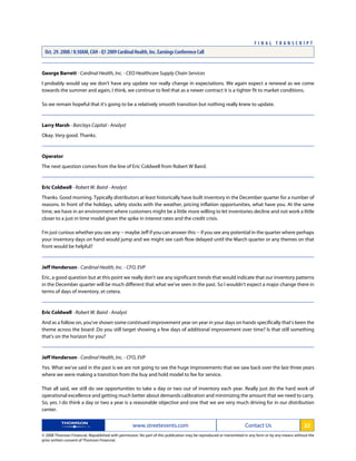 cardinal health Q1 2009 Earnings Transcript