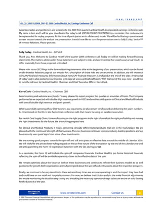 cardinal health Q1 2009 Earnings Transcript