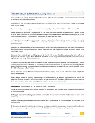 cardinal health Q1 2009 Earnings Transcript