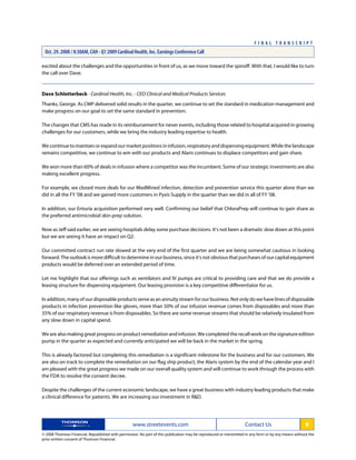 cardinal health Q1 2009 Earnings Transcript