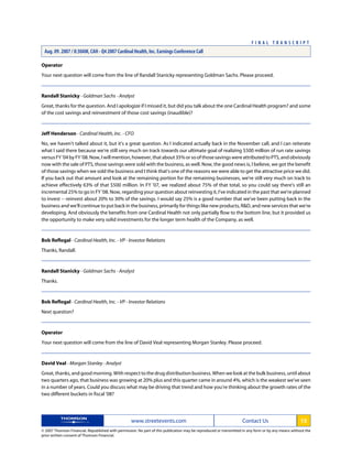 cardinal health Q4 2007 Earnings Transcript