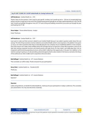 cardinal health Q4 2007 Earnings Transcript