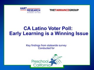 CA Latino Voter Poll:
Early Learning is a Winning Issue
HART
RESEARCH
A S S O T E SC I A
THETARRANCEGROUP
Key findings from statewide survey
Conducted for
 