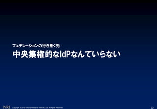 Copyright © 2010 Nomura Research Institute, Ltd. All Rights Reserved.
中央集権的なIdPなんていらない
フェデレーションの行き着く先
22
 