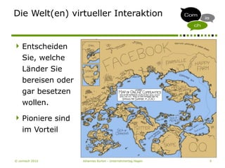© comisch 2010 Johannes Korten - Unternehmertag Hagen 5
Die Welt(en) virtueller Interaktion
Entscheiden
Sie, welche
Länder Sie
bereisen oder
gar besetzen
wollen.
Pioniere sind
im Vorteil
 