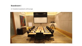 Boardroom I
A 13-seater boardroom with lounge
 