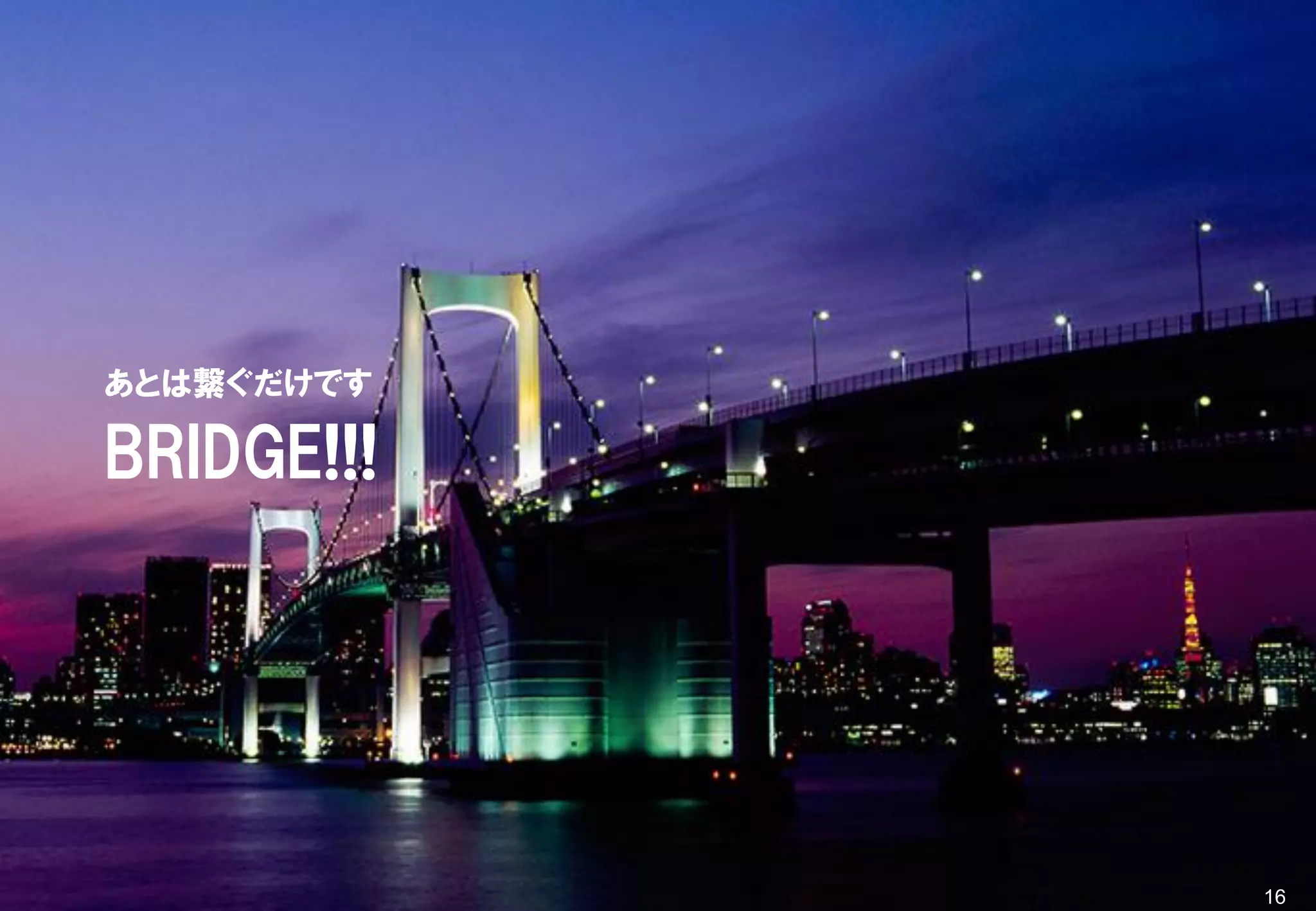 BRIDGE!!!
あとは繋ぐだけです
16
 
