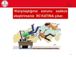 •Karşılaştığınız sorunu sadece
eleştirirseniz İKİ KATINA çıkar.
10
 
