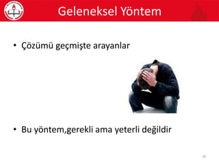 Geleneksel Yöntem
• Çözümü geçmişte arayanlar
• Bu yöntem,gerekli ama yeterli değildir
20
 