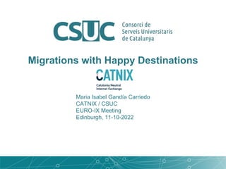 Migrations with Happy Destinations
Maria Isabel Gandía Carriedo
CATNIX / CSUC
EURO-IX Meeting
Edinburgh, 11-10-2022
 
