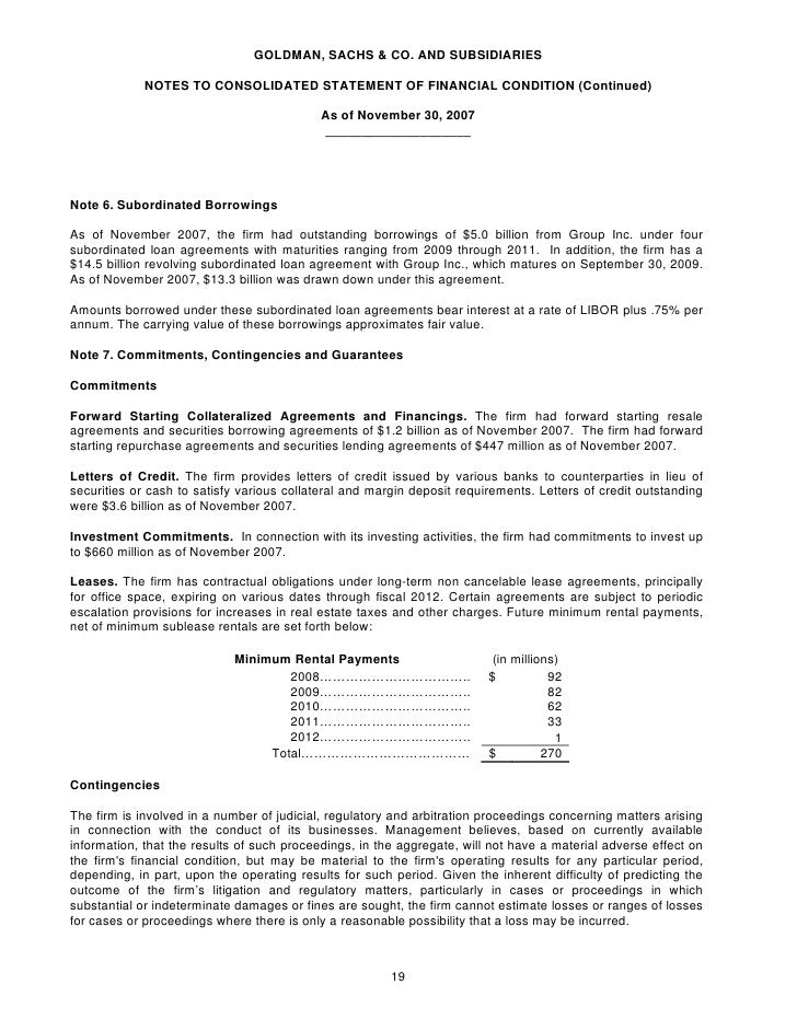 goldman sachs Consolidated Statement of Financial Condition