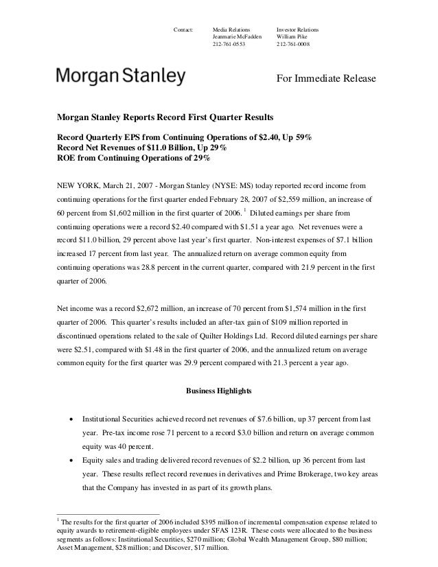 Morgan Stanley Investor Relations >> Morgan Stanley Earnings Archive 2007 1st Morgan Stanley Investor Relations >> Morgan Stanley Earnings Archive 2007 1st