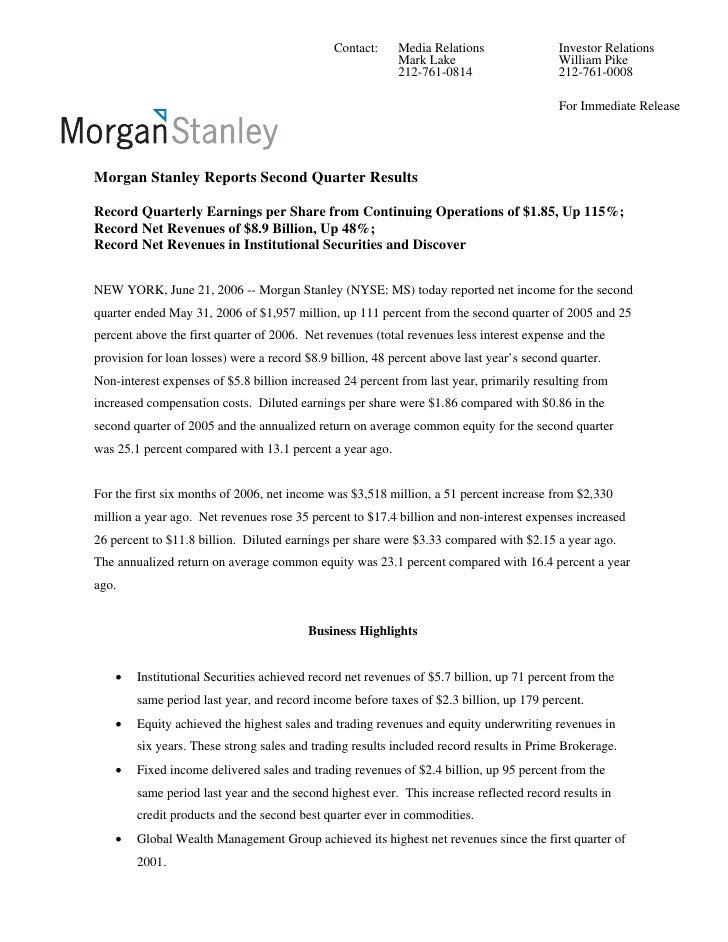 Morgan Stanley Investor Relations >> Morgan Stanley Earnings Archive 2006 2nd Morgan Stanley Investor Relations >> Morgan Stanley Earnings Archive 2006 2nd