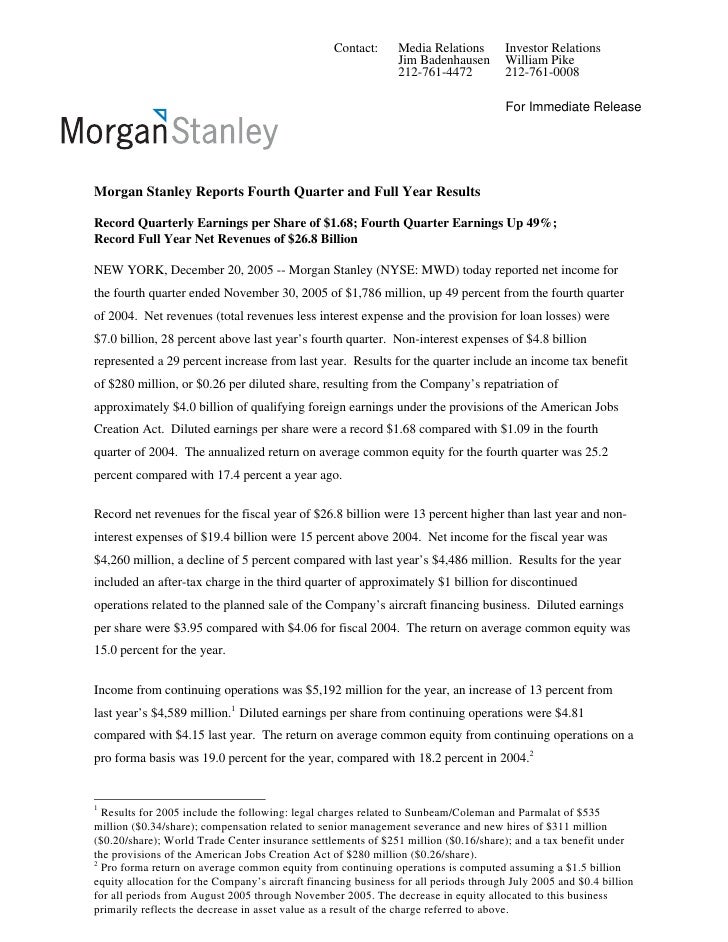 Morgan Stanley Investor Relations >> Morgan Stanley Earnings Archive 2005 4th Morgan Stanley Investor Relations >> Morgan Stanley Earnings Archive 2005 4th