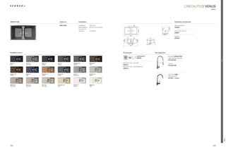 VENUS
                                                                                                                                                                                                                                       classic




VENUS N-200                                         Article no.                 Installation                                                                                                              Installation accessories

                                                    VEN N 200                   Installation:   topmount                                      430                                                         Manual drain kit




                                                                                                                                 74
                                                                                Base Cabinet:   90 cm / 35.43 inches                                                                                      629380




                                                                                                                                                                                                 480
                                                                                                                                                                                     0
                                                                                Corner Unit:    –                                                                                  R1




                                                                                                                                                     500
                                                                                Handing:        reversible                                                                               840              Automatic drain kit
                                                                                                                                                                                  for topmount            629381
                                                                                                                                                                                  installation
                                                                                                                                      860
                                                                                                                                                                                                          Syphon
                                                                                                                            380               380                429                                      629229




                                                                                                                                            202
                                                                                                                           202




                                                                                                                                                                       312
                                                                                                                                      900




Available colours                                                                                                      Accessories                                       Tap suggestion

                                                                                                                                                    comfotouch                                 SCHOCK IDEOS-PRO
                                                                                                                                                    629830                                     matt stainless steel look




                                                                                                                                                                                                                                                 Trend
                                                                                                                                                                                               575120 EDO

Nero (13)           Lava (40)    Onyx (10)      Inox (12)         Titanium (50)                 Mocha (63)             SCHOCK Easy Care Set                                                    chrome
Solid               Structured   Metallic       Metallic          Metallic                      Solid                  629018                                                                  575120 CHR
                                                                                                                       SCHOCK Easy Care Brightene
                                                                                                                       629019


Copper (09)         Aqua (05)    Cayenne (11)   Croma (49)        Arena (47)                    Alumina (04)                                                                                   SCHOCK SIMI
Metallic            Solid        Metallic       Metallic          Structured                    Metallic

                                                                                                                                                                                               501000 + colour



Sabbia (58)         Terra (38)   Pera (56)      Colorado (08)     Pietra (60)                   Alpina (07)
Structured          Structured   Structured     Solid             Metallic                      Solid




                                                                                                                                                                                                                                                         VENUS
242                                                                                                                                                                                                                                       243
 