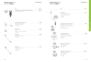 SPARE PARTS FOR                                                                              SPARE PARTS FOR
SCHOCK SINKS                                                                                 SCHOCK SINKS


              Article                                                         Spare part                   Article                                           Spare part
              name                                                             article no.                 name                                              Article no.

              Control knob for the pop-up waste 45 mm incl. rotary actuator   628102 / 2
              in Schock design from 12 / 2008
                                                                                                           Bowden cable                                        628113
                                                                                                           with one barrel adjuster, one ball
                                                                                                           1 1/2” lower pop-up section outﬂow 90°
                                                                                                           in Schock design
                                                                                                           from 05 / 2000




                                                                                                                                                                           SPARE PARTS / SCHOCK EASY CARE
              Rotary actuator with brass twist knob                              628200
              chrome-plated incl. bowden cable                                                             Pop-up basket strainer valve with valve cup         628100
              with two barrel adjusters (Sanit)                                                            Bowden cable with one barrel adjuster, one ball
              until 05 / 2000                                                                              rotary actuator, overﬂow connection outﬂow 90°
                                                                                                           basket valve 3 1/2”
                                                                                                           in Schock design from 05 / 2000
              Brass twist knob                                                   628206
              module
              chrome-plated without bowden cable (Sanit)
              until 05 / 2000
                                                                                                           Pop-up basket strainer valve                        628203
              Bowden cable                                                       628205                    Bowden cable with two barrel adjusters
              with two barrel adjusters (Sanit)                                                            with overﬂow connection, with rotary actuator
              until 05 / 2000                                                                              outﬂow 90° (Sanit)
                                                                                                           until 05 / 2000




                                                                                                           Basket valve 3 1/2” outﬂow 1 1/2”                 628105 / 2
                                                                                                           valve cup, manual, steel 18 / 10
                                                                                                           with overﬂow connection
              Bowden cable                                                       628112                    in Schock design
              with two barrel adjusters, one ball
              in Schock design
              from 05 / 2000
                                                                                                           Basket valve 3 1/2” outﬂow 1 1/2” 90°             628105 / 3
                                                                                                           basket strainer, manual, steel 18 / 10
                                                                                                           with overﬂow connection
                                                                                                           in Schock design
                                                                                                           from 05 / 2000




258                                                                                                                                                                259
 
