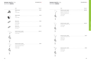 SPARE PARTS FOR                                                     SPARE PARTS FOR
SCHOCK SINKS                                                        SCHOCK SINKS


              Article                                Spare part                   Article                              Spare part
              name                                    article no.                 name                                  article no.

              Overﬂow strainer                          628117                    Overﬂow face plate, complete         628116 / 2
              35 mm                                                               for Primus D-150 / Primus D-200 /
              in Schock design                                                    Waterfall D-150 / Horizont D-150 /
                                                                                  Horizont D-200 / Horizont N-200
                                                                                  in Schock design
              Overﬂow rosette                           628118
                                                                                  from 05 / 2000
              35 mm
              in Schock design




              Hollow screw                              628121




                                                                                                                                      SPARE PARTS / SCHOCK EASY CARE
              TG 40 mm long
              in Schock design                                                    Overﬂow face plate, complete         628116 / 3
              from 05 / 2000                                                      for Campus D-100 / Campus D-100 L
                                                                                  in Schock design
              Hollow screw                              628211
                                                                                  from 05 / 2000
              Sanit 30 mm long
              until 05 / 2000




              Overﬂow face plate, complete           628115 / 2
              for Primus D-100 / Horizont D-100
              in Schock design


                                                                                  Overﬂow face plate, complete            628119
                                                                                  for Campus D-200 / Campus N-200 /
                                                                                  Campus D-150
                                                                                  in Schock design
                                                                                  from 05 / 2000




              Overﬂow face plate, complete              628131
              for Primus N-100 XL / Grando M-100 /
              Titanos M-100 / Grando N-100 XL /
              Horizont D-100 S
              in Schock design                                                    Overﬂow face plate, complete            628122
                                                                                  for Venus D-100
                                                                                  in Schock design
                                                                                  from 05 / 2000




262                                                                                                                           263
 