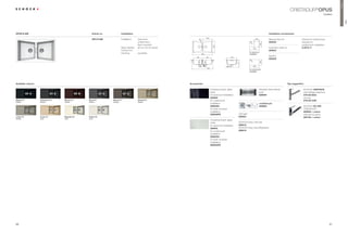 Premium
                                                                                                                                                                                                                                            CRISTADUR® OPUS
                                                                                                                                                                                                                                                                              modern




                                                                                                                                                                                                                                                                                                  OPUS
OPUS N-200                                               Article no.             Installation                                                                                                                       Installation accessories
                                                                                                                                            430
                                                         OPU N 200               Installation:   topmount,                                                                                         450              Manual drain kit                  Clamps for substructure




                                                                                                                               38
                                                                                                 undermount,                                                                                                        629333                            required for




                                                                                                                                                                                           R1




                                                                                                                                                                                                          480
                                                                                                                                                                                            0
                                                                                                 ﬂush mounted                                                                                                                                         undermount installation




                                                                                                                                                    500
                                                                                 Base Cabinet:   90 cm / 35.43 inches                                                                            840
                                                                                                                                                                                                                    Automatic drain kit               6.3016 / 4
                                                                                 Corner Unit:    –                                                                                                                  629334
                                                                                                                                                                                           For topmount
                                                                                 Handing:        reversible                         860                                                    installation
                                                                                                                                                                                                                    Syphon
                                                                                                                             361            361                         445
                                                                                                                                                                                                                    629229




                                                                                                                                                                                           R1




                                                                                                                                                                                                          486
                                                                                                                              195


                                                                                                                                      195




                                                                                                                                                                              311




                                                                                                                                                                                             0
                                                                                                                                                                                                 846
                                                                                                                                            900
                                                                                                                                                                                           For undermount
                                                                                                                                                                                           installation




Available colours                                                                                                       Accessories                                                                                                       Tap suggestion

                                                                                                                                                  Chopping board, glass,                                 Stainless steel strainer                      SCHOCK CENTROS
                                                                                                                                                  black                                                  bowl                                          matt stainless steel look
                                                                                                                                                  for topmount installation                              629029                                        579120 EDO
                                                                                                                                                  629046                                                                                               chrome
Magma (97)          Carbonium (90)   Marone (93)     Stone (88)        Bronze (87)               Oriental (96)                                    for undermount                                                                                       579120 CHR
Metallic            Metallic         Metallic        Metallic          Metallic                  Metallic
                                                                                                                                                  installation                                           comfotouch
                                                                                                                                                  629046U                                                629830                                        SCHOCK SC-200
                                                                                                                                                  for ﬂush mounted                                                                                     CRISTADUR®
                                                                                                                                                  installation                                                                                         592000 + colour
                                                                                                                                                  629046FB                     LED light                                                               with pull-out spout
Lucida (95)         Avorio (92)      Magnolia (89)   Polaris (99)                                                                                                              629024                                                                  592120 + colour
Metallic            Solid            Solid           Solid
                                                                                                                                                  Chopping board, glass,
                                                                                                                                                  white                        SCHOCK Easy Care Set
                                                                                                                                                  for topmount installation    629018
                                                                                                                                                  629045                       SCHOCK Easy Care Brightener
                                                                                                                                                  for undermount               629019
                                                                                                                                                  installation
                                                                                                                                                  629045U
                                                                                                                                                  for ﬂush mounted
                                                                                                                                                  installation
                                                                                                                                                  629045FB




50                                                                                                                                                                                                                                                                                 51
 