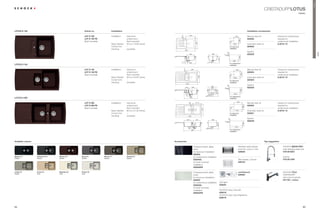 Premium
                                                                                                                                                                                                                                                                       CRISTADUR® LOTUS
                                                                                                                                                                                                                                                                                                          classic




LOTUS D-100                                              Article no.                Installation                                                                                                                                                 Installation accessories

                                                                                                                                                     450




                                                                                                                                 67,5
                                                         LOT D 100                  Installation:   topmount,                                                                                                            500                     Manual drain kit                  Clamps for substructure
                                                         LOT D 100 FB                               undermount,                                                                                                                                  629382                            required for




                                                                                                                                                                                                                                   480
                                                                                                                                                                                                                   0
                                                         (ﬂush mounted)                             ﬂush mounted                                                                                               R1                                                                  undermount installation




                                                                                                                                                              500
                                                                                    Base Cabinet:   50 cm / 19.69 inches                                                                                               840                       Automatic drain kit               6.3016 / 10
                                                                                    Corner Unit:    –                                                                                                         For topmount                       629383
                                                                                    Handing:        reversible                                                                                                installation
                                                                                                                                          880
                                                                                                                                                                                                        R1                                       Syphon
                                                                                                                                                                                                          0




                                                                                                                                                                                                                                                                                                                               LOTUS
                                                                                                                                                     348                         388                 R1992                                       629229




                                                                                                                                                                                                                                   484
                                                                                                                                               192




                                                                                                                                                                                           300
                                                                                                                                                                                                                       864
                                                                                                                                                     500                                                      For undermount
LOTUS D-150                                                                                                                                                                                                   installation




                                                                                                                                        67,5
                                                         LOT D 150                  Installation:   topmount,                                         489                                                                    600                 Manual drain kit                  Clamps for substructure
                                                         LOT D 150 FB                               undermount,                                                                                                                                  629304                            required for




                                                                                                                                                                                                                                     480
                                                         (ﬂush mounted)                             ﬂush mounted                                                                                                  0                                                                undermount installation
                                                                                                                                                                                                              R1




                                                                                                                                                                    500
                                                                                    Base Cabinet:   60 cm / 23.62 inches                                                                                                980                      Automatic drain kit               6.3016 / 10
                                                                                    Corner Unit:    –                                                                                                         For topmount                       629305
                                                                                    Handing:        reversible                                                                                                installation
                                                                                                                                           1020
                                                                                                                                                                                                        R1                                       Syphon
                                                                                                                                                                                388                       0
                                                                                                                                          149          348                      284                                                              629229
                                                                                                                                                                                                      R1992




                                                                                                                                                                                                                                     484
                                                                                                                                          120


                                                                                                                                                      192




                                                                                                                                                                                       300
                                                                                                                                                                                                                       1004
                                                                                                                                                                                                              For undermount
LOTUS D-200                                                                                                                                          600
                                                                                                                                                                                                              installation

                                                                                                                                                              411,5                                                           800




                                                                                                                                                 68
                                                         LOT D 200                  Installation:   topmount,                                                                                                                                    Manual drain kit                  Clamps for substructure
                                                         LOT D 200 FB                               undermount,                                                                                                                                  629300                            required for




                                                                                                                                                                                                                                           480
                                                                                                                                                                                                                 0
                                                         (ﬂush mounted)                             ﬂush mounted                                                                                               R1                                                                  undermount installation




                                                                                                                                                                          500
                                                                                    Base Cabinet:   80 cm / 31.50 inches                                                                                                 1140                    Automatic drain kit               6.3016 / 12
                                                                                    Corner Unit:    –                                                                                                         For topmount                       629301
                                                                                                                                                                                                              installation
                                                                                    Handing:        reversible                                  1180
                                                                                                                                                                                                                                                 Syphon




                                                                                                                                                                                                            R1
                                                                                                                                               329            333                388




                                                                                                                                                                                                              0
                                                                                                                                                                                                      R1992                                      629229




                                                                                                                                                                                                                                           484
                                                                                                                                                            192




                                                                                                                                                                                          300
                                                                                                                                                                                                                        1164
                                                                                                                                                       800                                                    For undermount
                                                                                                                                                                                                              installation




Available colours                                                                                                          Accessories                                                                                                                                 Tap suggestion

                                                                                                                                                            Chopping board, glass,                                             Stainless steel strainer                                 SCHOCK IDEOS-PRO
                                                                                                                                                            black                                                              bowl (for Lotus D-150)                                   matt stainless steel look
                                                                                                                                                            for topmount installation                                          629056                                                   575120 EDO
                                                                                                                                                            629046
Magma (97)          Carbonium (90)   Marone (93)     Stone (88)           Bronze (87)               Oriental (96)                                           for undermount installation                                                                                                 chrome
Metallic            Metallic         Metallic        Metallic             Metallic                  Metallic
                                                                                                                                                            629046U                                                            Wire basket, chrome                                      575120 CHR
                                                                                                                                                            for ﬂush mounted                                                   629194
                                                                                                                                                            installation
                                                                                                                                                            629046FB

Lucida (95)         Avorio (92)      Magnolia (89)   Polaris (99)                                                                                           Chopping board, glass,                                             comfotouch                                               SCHOCK PILA
Metallic            Solid            Solid           Solid
                                                                                                                                                            white                                                              629830                                                   CRISTADUR®
                                                                                                                                                            for topmount installation                                                                                                   with pull-out aerator
                                                                                                                                                            629045                                                                                                                      541120 + colour
                                                                                                                                                            for undermount installation         LED light
                                                                                                                                                            629045U                             629024
                                                                                                                                                            for ﬂush mounted
                                                                                                                                                            installation                        SCHOCK Easy Care Set
                                                                                                                                                            629045FB                            629018
                                                                                                                                                                                                SCHOCK Easy Care Brightener
                                                                                                                                                                                                629019



84                                                                                                                                                                                                                                                                                                              85
 
