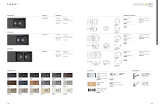 CITY
                                                                                                                                                                                                                                                                                       modern




CITY D-150 S                                        Article no.                 Installation                                                                                                                                  Installation accessories

                                                    CIT D 150 S                 Installation:   topmount,                                                                                              600                    Manual drain kit                  Clamps for substructure
                                                                                                undermount                                                                                                                    629304                            required for




                                                                                                                                                                                                R1




                                                                                                                                                                                                                  480
                                                                                Base Cabinet:   60 cm / 23.62 inches                                                                                                                                            undermount installation




                                                                                                                                                                                                  0
                                                                                                                                                      500
                                                                                RUQHUÃ8QLW)Ã   –                                                                                                                             $XWRPDWLFÃGUDLQÃNLW               6.3016 / 8
                                                                                                                                                                                                      840
                                                                                Handing:        reversible                                                                                                                    629305
                                                                                                                                                                                                For topmount
                                                                                                                               860                                                              installation
                                                                                                                                                                         443                                                  6SKRQ
                                                                                                                             150         335                             336                                                  629229




                                                                                                                                                                                                R1




                                                                                                                                                                                                                  486
                                                                                                                             120


                                                                                                                                     195




                                                                                                                                                                                                  0
                                                                                                                                                                                                     846
                                                                                                                                     600
                                                                                                                                                                                                For undermount
CITY D-150                                                                                                                                                                                      installation

                                                    CIT D 150                   Installation:   topmount,                           120        403                                                                            Manual drain kit                  Clamps for substructure




                                                                                                                              38
                                                                                                                                                                                                            600
                                                                                                undermount                                                                                                                    629304                            required for
                                                                                Base Cabinet:   60 cm / 23.62 inches                                                                                                                                            undermount installation




                                                                                                                                                                                                R1




                                                                                                                                                                                                                    480
                                                                                                                                                                                                  0
                                                                                                                                                            500
                                                                                RUQHUÃ8QLW)Ã   –                                                                                                                             $XWRPDWLFÃGUDLQÃNLW               6.3016 / 10
                                                                                Handing:        reversible                                                                                             980                    629305
                                                                                                                                                                                                For topmount
                                                                                                                                   1000                                                         installation
                                                                                                                                                                                                                              6SKRQ




                                                                                                                                                                                                                                                                                                  Trend

                                                                                                                                                                                                                                                                                                          CITY
                                                                                                                                                                          443
                                                                                                                                   151         335                        336                                                 629229




                                                                                                                                                                                                R1




                                                                                                                                                                                                                    486
                                                                                                                                   120




                                                                                                                                                                                                  0
                                                                                                                                              195




                                                                                                                                                                                  306
                                                                                                                                                                                                      986
                                                                                                                                                    600                                         For undermount
CITY D-200                                                                                                                                                                                      installation

                                                                                                                                                          404
                                                    CIT D 200                   Installation:   topmount,




                                                                                                                                         38
                                                                                                                                                                                                            800               Manual drain kit                  Clamps for substructure
                                                                                                undermount                                                                                                                    629304                            required for




                                                                                                                                                                                                R1
                                                                                                'ÃFPÃÃ $ÃLQFKHV




                                                                                                                                                                                                                        480
                                                                                Base Cabinet:                                                                                                                                                                   undermount installation




                                                                                                                                                                                                 0
                                                                                                                                                                  500
                                                                                RUQHUÃ8QLW)Ã   –                                                                                                                             $XWRPDWLFÃGUDLQÃNLW               6.3016 / 10
                                                                                                                                                                                                       1140
                                                                                Handing:        reversible                                                                                                                    629305
                                                                                                                                                                                                For topmount
                                                                                                                                     1160                                                       installation
                                                                                                                                                                                                                              6SKRQ
                                                                                                                                                                          443
                                                                                                                                                                                                                              629229




                                                                                                                                                                                                R1




                                                                                                                                                                                                                        486
                                                                                                                                                                                                 0
                                                                                                                                                                                  306
                                                                                                                                                                                                      1146
                                                                                                                                              800                                               For undermount
                                                                                                                                                                                                installation




Available colours                                                                                                      Accessories                                                                                                                  Tap suggestion

                                                                                                                                                    Chopping board, glass,                                        comfotouch                                         6+2.ÃZELOS
                                                                                                                                                    solid                                                         629830                                             Polished stainless steel
                                                                                                                                                    for topmount installation                                                                                        552000 GLANZ
                                                                                                                                                    629036
Nero (13)           Lava (40)    Onyx (10)      Inox (12)         Titanium (50)                 Mocha (63)                                          for undermount installation     /('ÃOLJKW
Solid               Structured   Metallic       Metallic          Metallic                      Solid
                                                                                                                                                    629036U                         629024

                                                                                                                                                    Chopping board,                 6+2.Ã(DVÃDUHÃ6HW                                                             6+2. LEVA
                                                                                                                                                    bamboo                          629018
                                                                                                                                                    629044                          6+2.Ã(DVÃDUHÃ%ULJKWHQHU                                                      511000 + colour
Copper (09)         Aqua (05)    Cayenne (11)   Croma (49)        Arena (47)                    Alumina (04)                                                                        629019
Metallic            Solid        Metallic       Metallic          Structured                    Metallic

                                                                                                                                                    6WDLQOHVVÃVWHHOÃVWUDLQHUÃ
                                                                                                                                                    ERZOÃIRUÃLWÃ' $Ã
                                                                                                                                                    ' $Ã6Ã'!
                                                                                                                                                    629029
Sabbia (58)         Terra (38)   Pera (56)      Colorado (08)     Pietra (60)                   Alpina (07)
Structured          Structured   Structured     Solid             Metallic                      Structured




122                                                                                                                                                                                                                                                                                         123
 
