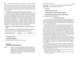 204 Усі уроки української мови в 10 класі. Профіль — українська філологія 205І семестр. Українська графіка
6. Українські жінки залишили великий слід в історії та в інших
видах мистецтва. 7. Палійчук колись сам відвів сина до музичної
школи. І тепер він був щасливий, що він став лауреатом кон-
курсу скрипалів. 8. Ательє освоїло випуск сучасного спец-одягу
(З посібника).
3. У поданих твердженнях виправте фактичні помилки.
1. Державний Гімн України — національний гімн на музику
П. Чубинського (Державний Гімн України — національний гімн
на музику М. Вербицького) (З Конституції України). 2. У Росію
картоплю завіз Петро ІІІ у першій половині ХVІІІ століття (У Ро-
сію картоплю завіз Петро І у першій половині ХVІІІ століття)
(В. Кравець). 3. Оксиморон — це художнє, образне означення, що
підкреслює характерну рису, визначальну якість явища, пред-
мета, поняття, дії (Епітет) це художнє, образне означення, що
підкреслює характерну рису, визначальну якість явища, пред-
мета, поняття, дії. (Л. Мацько). 4. Ніл — найдовша річка у світі
(Амазонка — найдовша річка у світі) (З Інтернету).
4. Пригадайте, які труднощі виникли у вас при написанні пере-
казу.
5. Самостійна робота над лексико-стилістичними помилками.
6. Самостійна робота над орфографічними помилками.
Слово з помилкою Правило Приклади
IV. Підсумки уроку
V. Домашнє завдання
Написати відредагований текст переказу.
Урок № 41
ТЕМАТИЧНЕ ОЦІНЮВАННЯ № 3
Мета: оцінити рівень орфографічної й пунктуаційної гра-
мотності учнів; перевірити рівень засвоєння теоре-
тичних знань з теми «Українська графіка. Українська
орфографія як учення про систему загальноприйня-
тих правил написання слів»; виховувати уважність,
правописну пильність.
Тип уроку: урок оцінювання навчальних досягнень учнів.
Обладнання: тести, текст для диктанту.
ХІД УРОКУ
І. Організаційний момент
ІІ. Ознайомлення з темою та метою уроку
ІІІ. Проведення перевірки знань та вмінь учнів
1. Читання диктанту вчителем.
«…АБИ ЛЮДИ ЧИТАЛИ»
Із словами-надією, словами-проханням «аби люди читали»
звернувся у 1900 році Марко Черемшина до Михайла Павлика —
на той час редактора львівської радикальної газети «Громадський
голос». Він просив надрукувати свої оповідання. Гонорару не про-
сив — «аби люди читали».
Ще коли був учнем 8-го класу гімназії, надіслав до чернівець-
кої газети «Буковина» своє перше оповідання «Керманич».
Прагнення служіння словом своєму народові складало зміст
життя молодого покоління українських письменників кінця
ХІХ — початку ХХ століть. Марко Черемшина, Василь Стефаник,
Лесь Мартович у Галичині, Архип Тесленко, Степан Васильченко
та інші на Східній Україні черпали теми із селянського життя,
ставали його моральними суддями, досягали, завдяки небуден-
ним талантам і постійним мистецьким пошукам, вражаючої сили
впливу на читачів і громадську думку в цілому.
Дорогу до загальноукраїнського читача Марко Черемшина
проклав швидко. Окремі твори письменника на Наддніпрянщині
були вже відомі у 1897 році зі сторінок львівського дитячого жур-
налу «Дзвінок». Читали їх і в «Літературно-науковому віснику»,
що з 1899 року систематично друкував іскрометні новели Марка
Черемшини.
У значенні художньо-естетичному, історико-літературному
спадщина Марка Черемшини — це наша класика, дивосвіт Гу-
цульщини, її мовної стихії. Це блискучі зразки високомистець-
ких літературних форм і найрізноманітніших виражальних засо-
бів (За В. Яременком; 178 с.).
Повторне читання тексту диктанту вчителем окремими час-
тинами. Запис диктанту учнями.
Заключне читання тексту диктанту вчителем і самоперевірка
учнями написаного.
 
