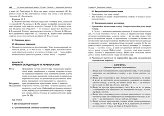 182 Усі уроки української мови в 10 класі. Профіль — українська філологія 183І семестр. Українська графіка
у морі (М. Трублаїні). 5. Було ще рано, пів (до восьмої) (М. Ко-
цюбинський). 6. Не забуваються слова: лік (неп), і ком (незам),
і змичка (Л. Дмитерко).
Картка № 2
1. Червоно (боким) яблуком округлим скотився день, доспілий
і тяжкий (М. Рильський). 2. На заході пів (неба) охопили неру-
хомі заграви, дощ лив як з відра (О. Гончар). 3. Від Лохвиці до са-
мої Молдови пів (України) — то козацькі вдови (Л. Костенко).
4. В середній Україні простягнувся лісостеп (І. Цюпа). 5. Що шу-
мить (дзвенить) верхами? (П. Тичина). 6. Мерехтливо (червоне)
сонячне коло спускається до обрію (В. Козаченко).
V. Підсумки уроку
VI. Домашнє завдання
Проведіть лінгвістичне дослідження. Чому жовтогарячий пи-
шеться разом, а сніжно-білий — через дефіс; всесвітньовідо-
мий пишеться разом, а всесвітньо-історичний — через дефіс;
вічнозелений пишеться разом, а вічно юний — окремо?
Урок № 35
ПРАВИЛА СКЛАДОПОДІЛУ ТА ПЕРЕНОСУ СЛІВ
Мета: сформувати в учнів поняття про складоподіл україн-
ської мови, ознайомити з різними теоріями складу
та правилами переносу слів; розвивати уміння ділити
слова на склади, визначати типи складів та правильно
переносити слова; за допомогою дидактичного мате-
ріалу виховувати спостережливість, уважність.
Тип уроку: урок формування практичних умінь і навичок.
Обладнання: ксерокопії текстів, пам’ятка «Основні правила скла-
доподілу», пам’ятка «Орфографічні правила переносу
слів», таблиця для заповнення «Складоподіл та пере-
нос слова», схема «Склади в українській мові» (див.
урок № 18).
ХІД УРОКУ
І. Організаційний момент
ІІ. Ознайомлення з темою та метою уроку
ІІІ. Актуалізація опорних знань
Пригадайте, що таке склад?
Які бувають склади? Скористайтеся схемою «Склади в укра-
їнській мові».
IV. Засвоєння нового матеріалу
1. Прочитайте визначення складу. Охарактеризуйте різні теорії
складу.
1. Склад — найменша вимовна одиниця. У слові стільки скла-
дів, скільки голосних звуків. 2. Акад.Л. Щерба висунув теорію
м’язового напруження, за якою склад — це частина слова, утво-
рена поєднанням звуків із зростаючим і спадним м’язовим на-
пруженням при їх артикуляції. Найбільше напруження припадає
на вершину складу і найменше буває на межі складів. 3. За тео-
рією гучності (сонорності), яку на Заході розвинув О. Єсперсен,
склад — частина слова, у якій поєднується гучний (сонорний)
звук з менш гучним. Найгучніші — голосні, тому вони складот-
ворчі. Голосні є вершиною складу. Межа між складами прохо-
дить у місці найбільшого спаду (З посібника).
2. Розгляньте пам’ятки та порівняйте правила складоподілу
з правилами переносу.
ПАМ’ЯТКА
«Основні правила складоподілу»
1. Якщо між голосними стоїть один приголосний, то він завжди
належить до наступного складу: о-ко, лі-то, ра-йон, ко-
си-ти.
2. Якщо між голосними є два і більше приголосних, то звуки
й, в, р і л, які йдуть після голосного, належать до попере-
днього складу, а звуки, що стоять після них,— до наступ-
ного: май-но, бай-ка, дав-но, мор-ква.
3. Якщо за другим приголосним є звук й, р чи л, то разом
з попереднім він відходить до наступного складу: зе-мля,
му-дрий, лю-блю.
4. Якщо між голосними стоять кілька приголосних, то після
наголосу один з них відходить до попереднього складу, а ре-
шта — до наступного: сон-це, коб-за, гос-трий.
5. Якщо кілька приголосних стоять після ненаголошеного
складу, то всі вони, крім й, р, в та л, відходять до наступ-
ного складу: се-стра, ко-бзар, а-бстрак-тний.
 